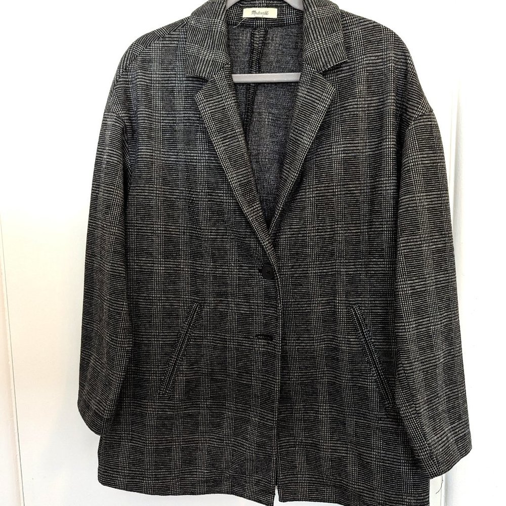 Madewell Oversized Knit Blazer, Black & White Plaid, Size M